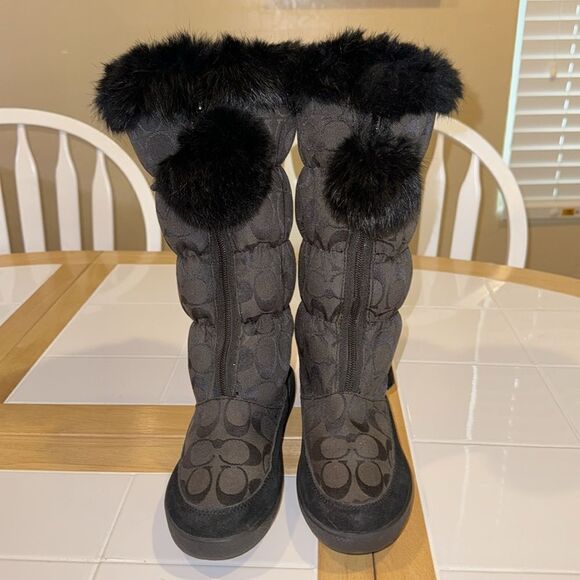 Coach Theona Jacquard Rabbit Fur Trim Zip Up Boots Size 5 1/2 B - Picture 4 of 16